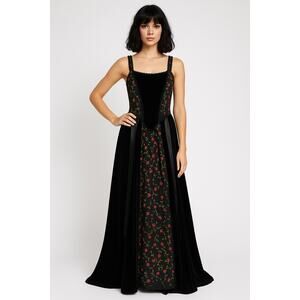 Vintage Y2K Jeannie Nitro Gothic black velvet silk floral corset Dress small